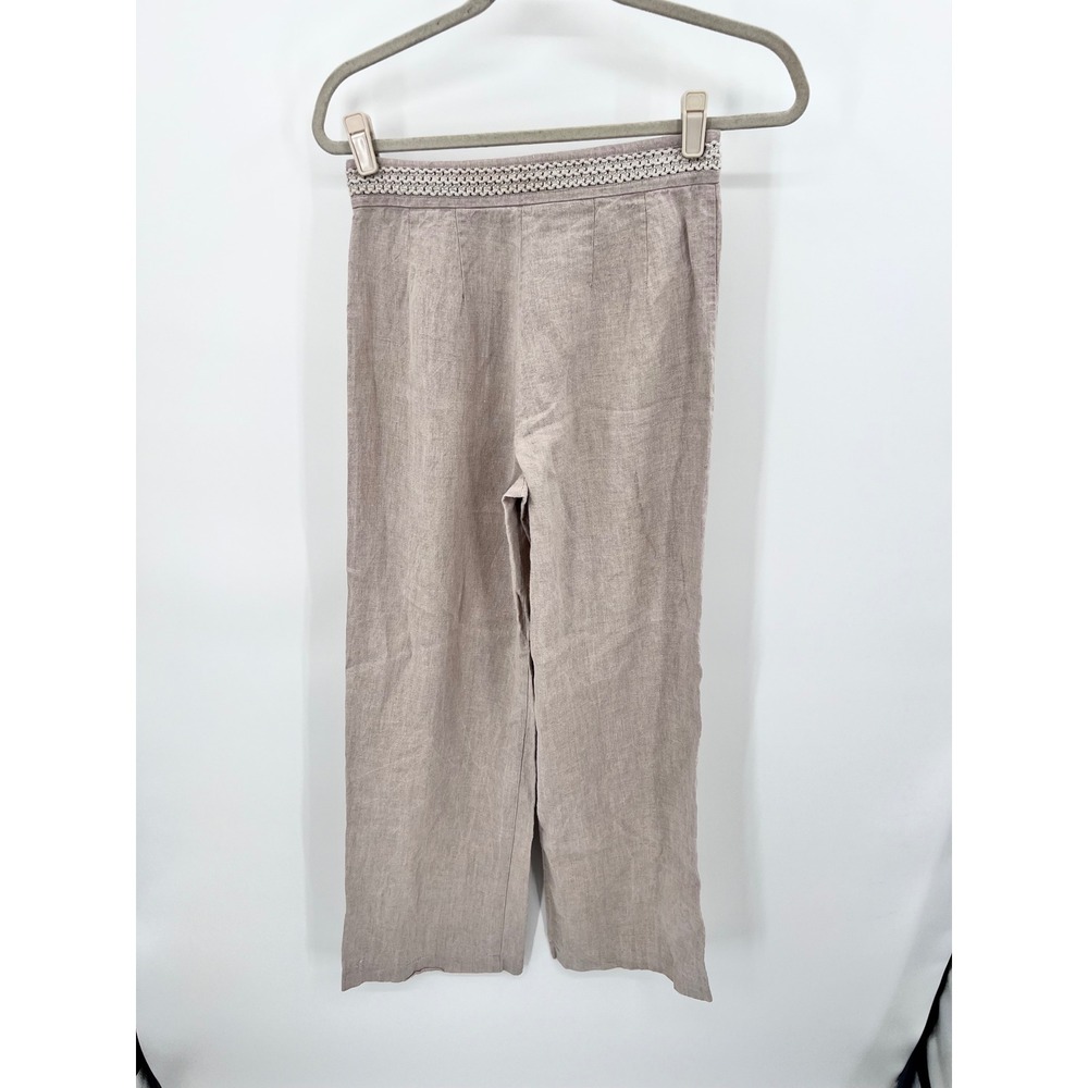 Richard Malcolm Vintage 70s 100% Irish Linen Wide Leg Pants Crochet Waist Sz 6 - Picture 5 of 11